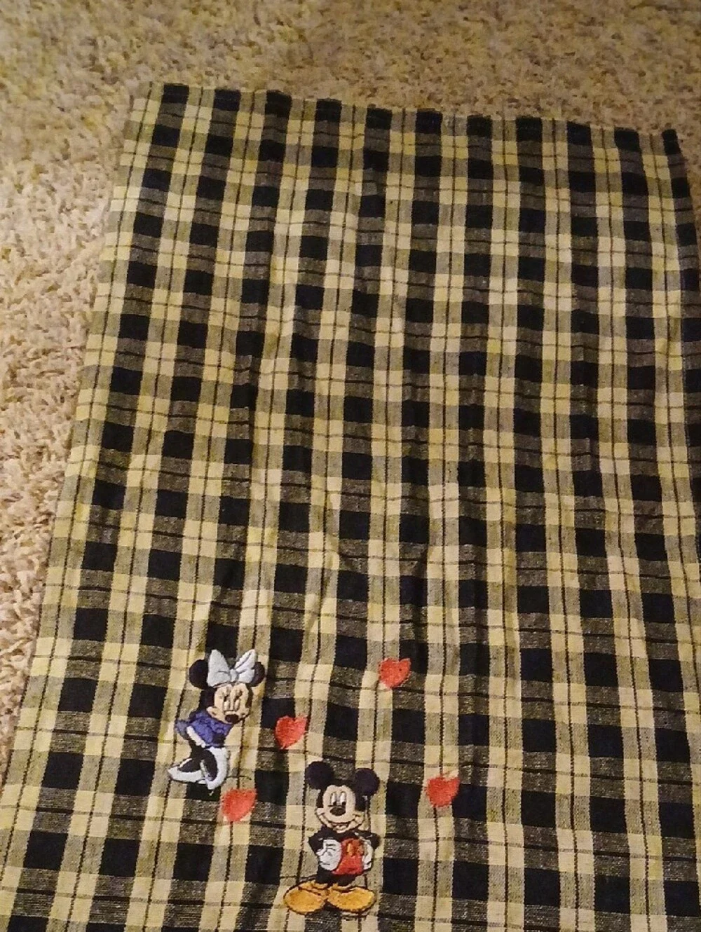 Disney Black and Yellow Plaid Kitchen Towel with Mickey & Minnie Embroidery